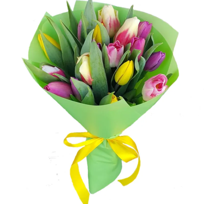 Букет из 17 разноцветных тюльпанов, доставка Кошехабль